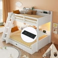 thumbnail image 3 of Harper & Bright Designs Twin over Full Bunk Bed with Storage, LED Lights & Charging Station, Wood Bunked Bed Beside Shelves for Bedroom, White, 3 of 17