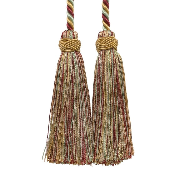Imperial Collection Double Tassel Curtain and Drapery Tieback / Holdback, 4" Tassel (10cm), 26" Spread (66cm) # ICT, Holiday Red #3752 (Crimson Red, Light Gold, Mint Green) Sold Individually