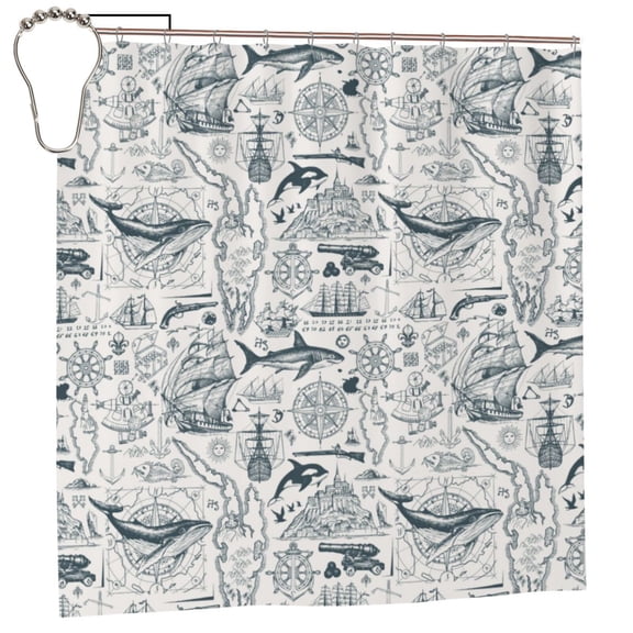 Rateoe Vintage Sailboats Shower Curtain - Fancy Bathroom Shower Curtain Sets - Waterproof Shower Curtain with Hooks with 12 Plastic Hooks 72x72 Inches