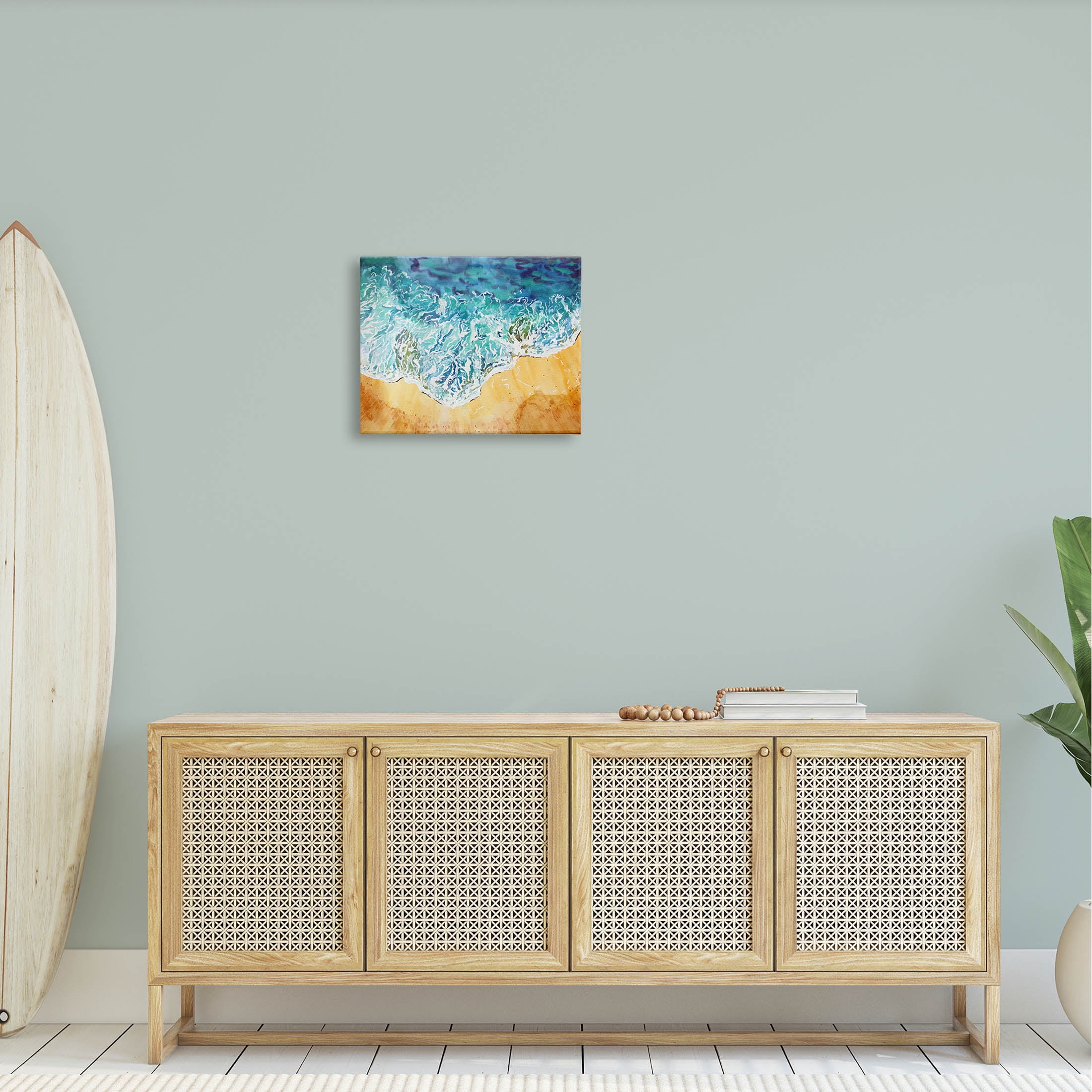 Aerial Wave Splash Shore Coastal Graphic Art Gallery Wrapped Canvas Print Wall Art