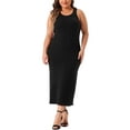 thumbnail image 2 of Agnes Orinda Women's Plus Size Sweater Dress Crew Neck Sleeveless Knit Bodycon Midi Tank Dresses 3X Black, 2 of 6