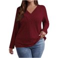 thumbnail image 2 of BSDJILFG Plus Size Shirts for Women Long Sleeve Knit Sweater Dressy Soft Ribbed Knit V-Neck Pullover Blouse ,XL-5XL, 2 of 7
