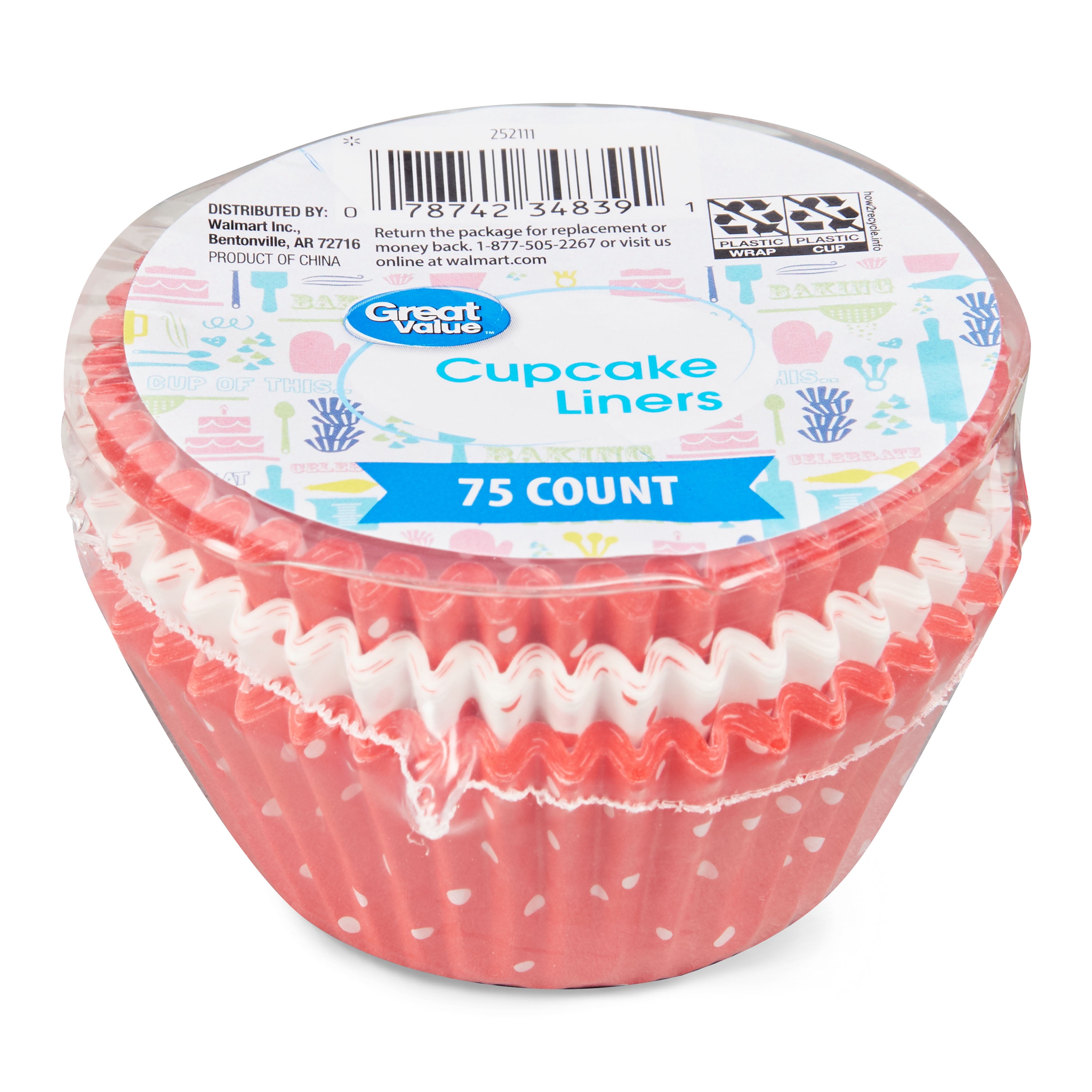 Great Value Cupcake Liners, Red, 75 Count