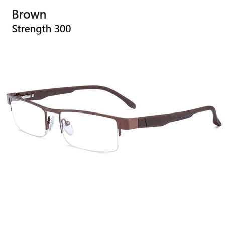 Office School Half Frame Eye Protection Portable Ultra Light Frame Business Reading Glasses Anti-Blue Light Glasses Computer Goggles BROWN STRENGTH 300
