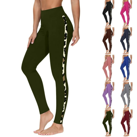 YOIAVAIOY Women Yoga Leggings Workout Running Stretch Pants High Waist Athletic Soft Side Striped Tights Gray M