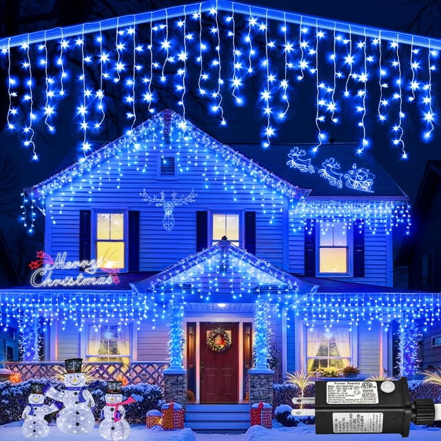 Luces Icicle Lights Nielfoi, 132 pies, 1280, LED, azul, Navidad para exteriores