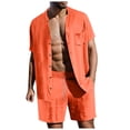 thumbnail image 2 of Short Sets for Men Lightweight Short Sleeve Button Down Stand Collar Shirt and Shorts 2 Piece Matching Set Summer Outfits, 2 of 8