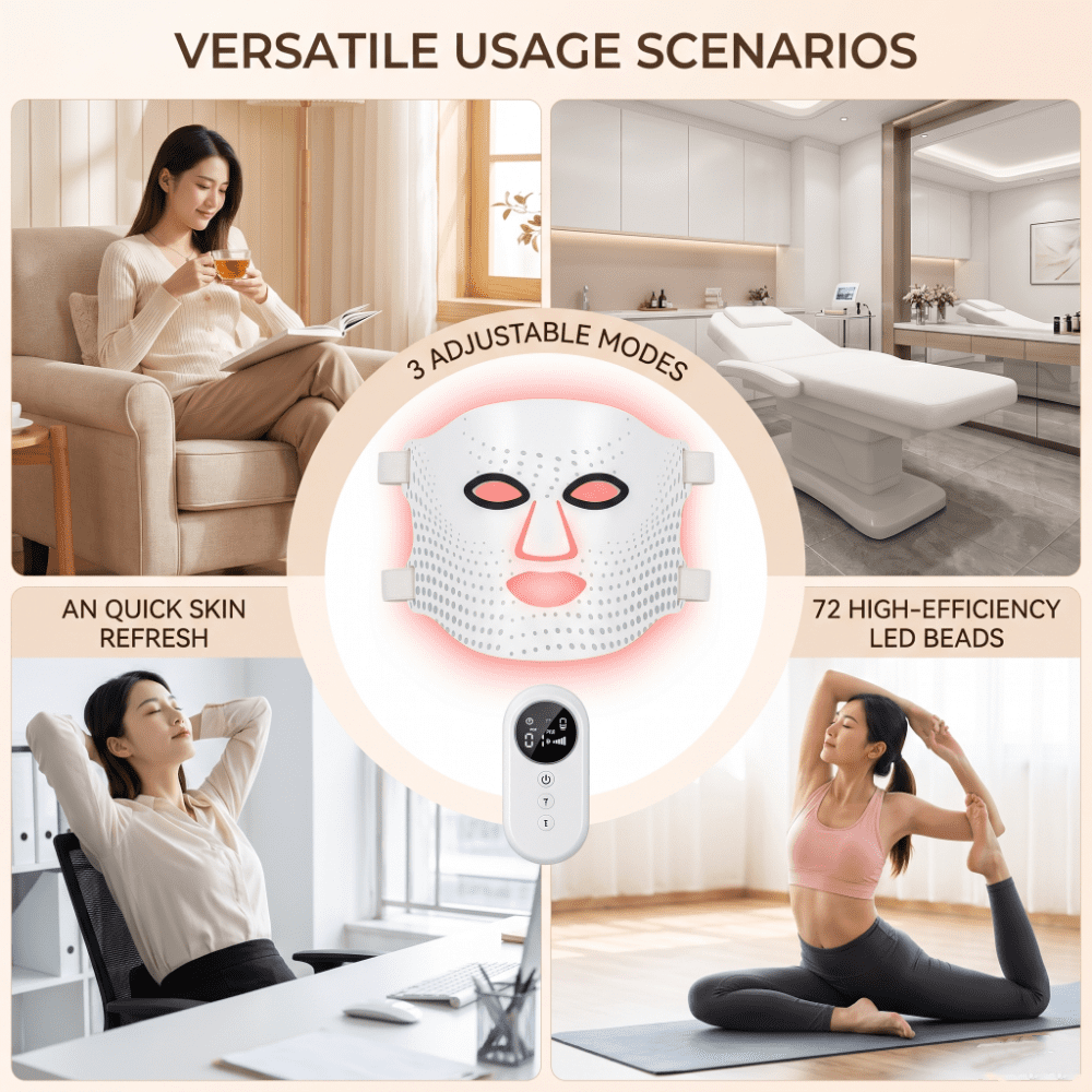 LaseLocks Soft Silicone Red Light Mask - 4 Wavelengths (850nm+830nm+633nm+456nm) - Portable for Home & Travel Relaxation - Ideal Gift for Men & Women