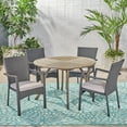 thumbnail image 3 of GDF Studio Julian Outdoor Acacia Wood and Wicker 5 Piece Dining Set with Cushions, Gray, 3 of 13