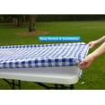 thumbnail image 2 of Rally Home Goods Outdoor Fitted Vinyl Rectangular Tablecloth with Flannel Backing for 6 FT Table (30 x 72''), Waterproof Wipeable Cover, Blue/White Gingham Check Plastic for Camping Parties Picnic, 2 of 6
