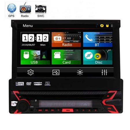 Car Stereo Gps 7 Inch Universal Single 1 Din 7 Inch Capacitive Touchscreen Car Stereo Autoradio GPS Navigation Car DVD Player Car Radio Detachable Panel Car Headunit Bluetooth Colorful Key Lights +Free 8GB GPS Map Card ()