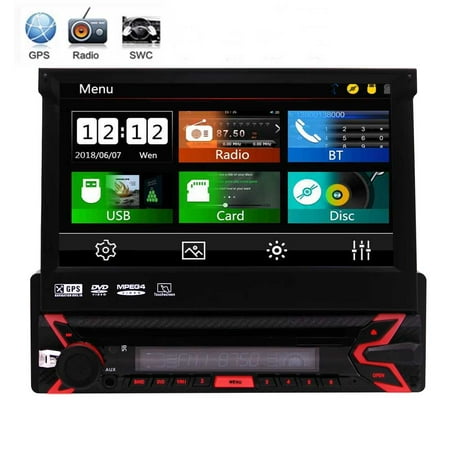 Universal Single 1 Din 7 Inch Capacitive Touchscreen Car Stereo Autoradio GPS Navigation Car DVD Player Car Radio Detachable Panel Car Headunit Bluetooth Colorful Key Lights +Free 8GB GPS Map