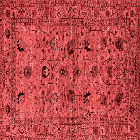 Ahgly Company Machine Washable Indoor Square Oriental Red Industrial Area Rugs, 3' Square