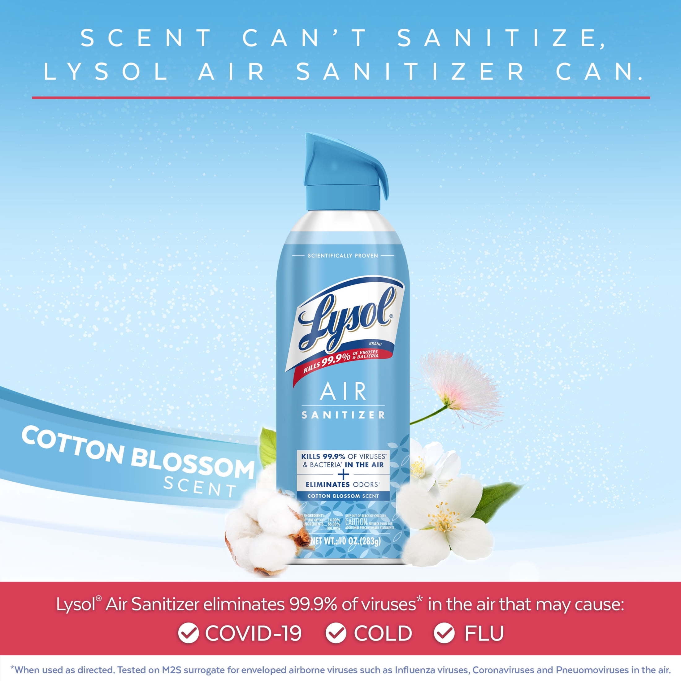 (3 pack) Lysol Air Sanitizer Spray for Air Sanitization and Bacterial Odor Elimination, Air Freshener Alternative, Cotton Blossom Scent, 10 oz