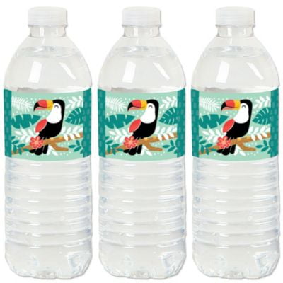 Calling All Toucans - Tropical Bird Baby Shower or Birthday Party Water Bottle Sticker Labels - Set of 20