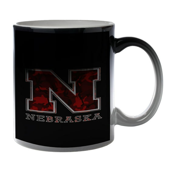 KuzmarK Black Heat Morph Color Changing Coffee Cup Mug 11 Ounce - Nebraska Red Camouflage