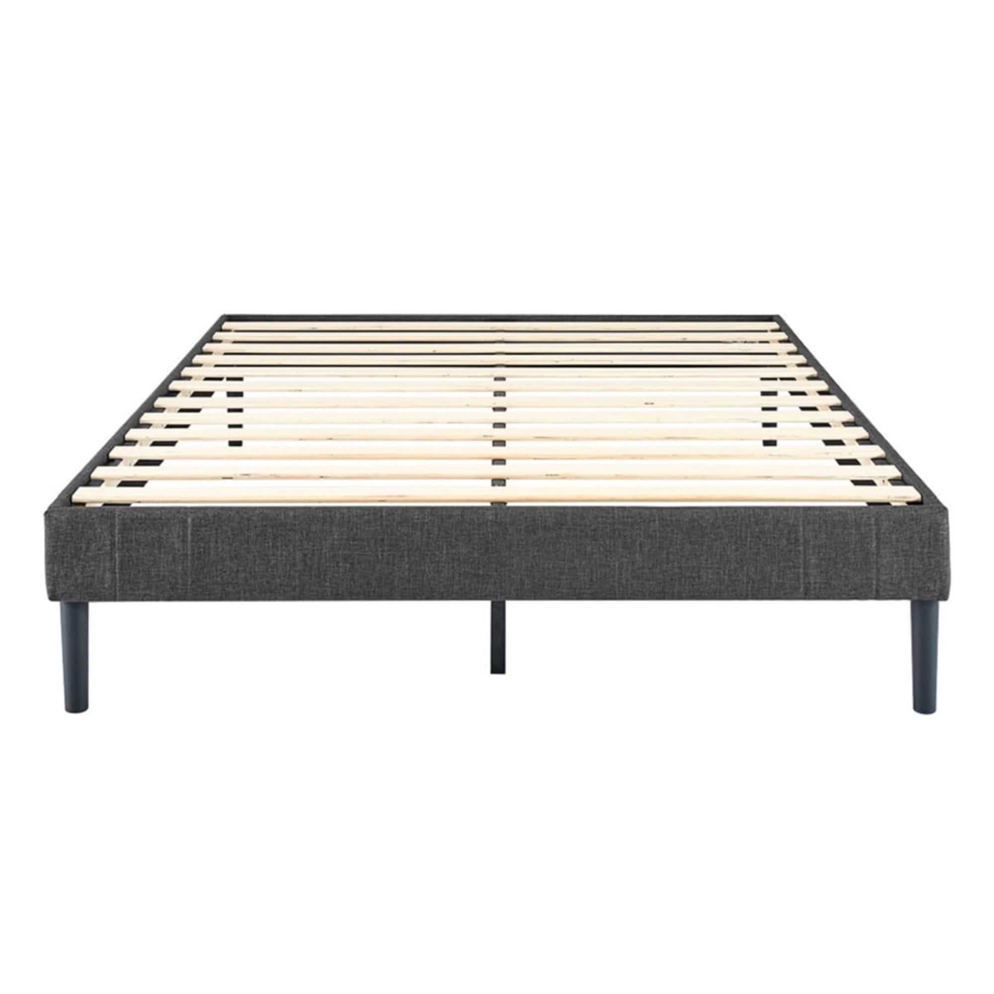 BSHTI Twin Size Platform Bed Frame with Wooden Slat Support, and a Center Support Leg, Linen Upholstery Material, Effortless Assembly,No Box Spring Needed, Gray