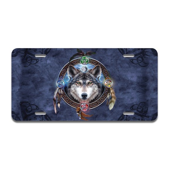 Wolf Dreamcatcher Aluminum License Plate| License Plate 12" X 6" Fits Any Car, Truck, SUV, RV, or Trailer | Made in The USA