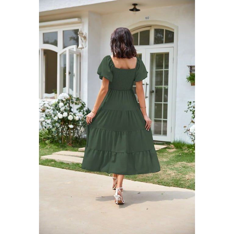 Eternatastic Women Puff Sleeve Square Neck Dresses High Waist A-Line Casual  Backless Midi Dress - Walmart.com