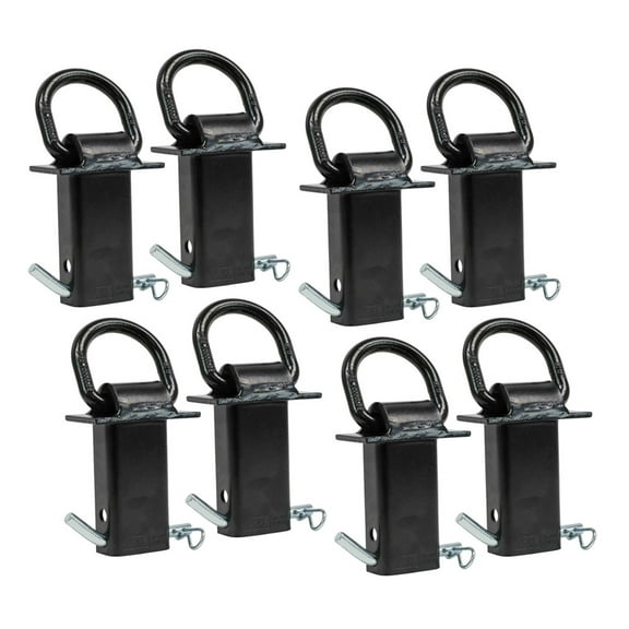 (8 Pack) Heavy Duty Adjustable Trailer Stake Pocket -Small 5/8 Inch Forged D Ring Black Powder Coated w/ 1/2" Hitch Pin, Load Limit 5400 lbs & 2 Adjustable Holes | Stake Pocket D-Ring