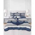 thumbnail image 2 of Full Size Quilt Bedding Set, Nautical Anchor Reversible Summer Quilt 3 Pieces, Ocean Navy Blue Stripes Simple Lines Lightweight Bedspreads Coverlets with 2 Pillow Shams for All Seasons, 2 of 5