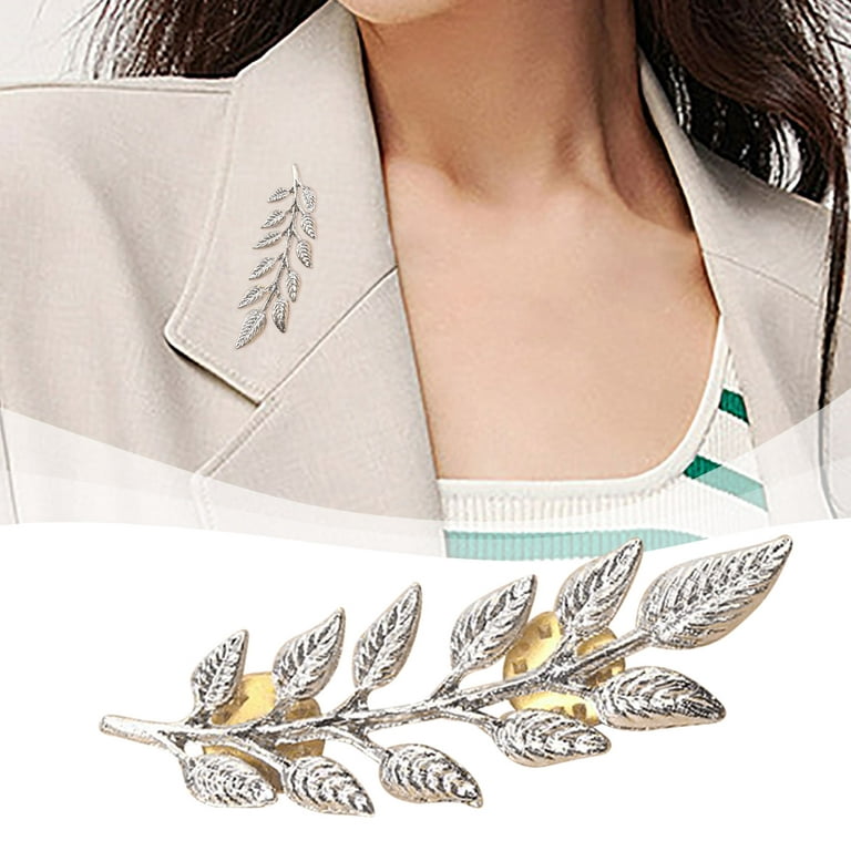 XIAQUJ Gentlemen Suit Brooches Simple Elegant Double Leaf Collar Pin Brooch  Gold Silver Brooch Brooch Silver 