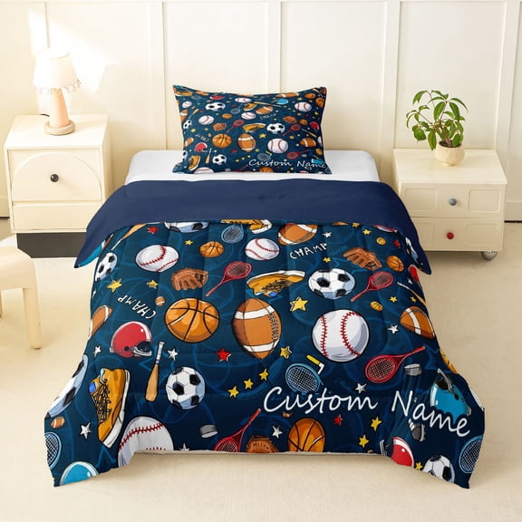 Feelyou Kids Football Twin Comforter Sets, Rugby Sport Bedding Set, 2pcs