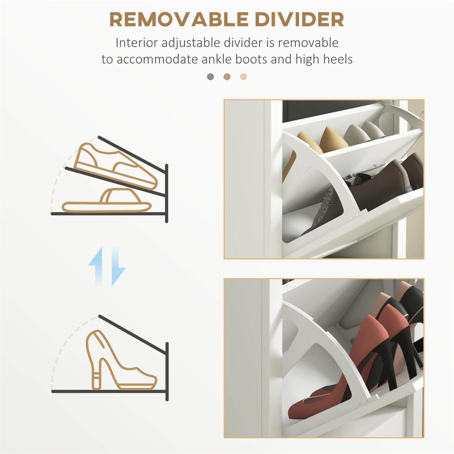 Demi Bonn 41" Shoe Storage Cabinet with Flip Drawers and Adjustable Shelves, White