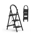 thumbnail image 1 of afeifafa-3-Step Foldable Ladder with Anti-Slip Pedals, Safety Lock, Soft Handgrip, 330LBS Capacity"Black, 1 of 4