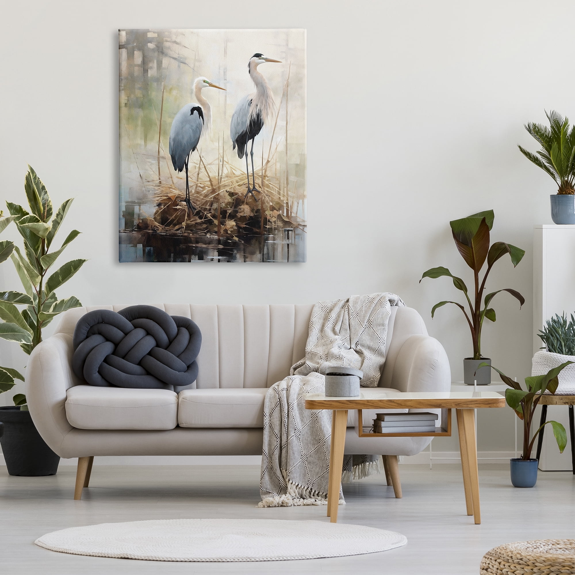 Stupell Industries Cranes in Pond Nature Animals & Insects Painting Gallery Wrapped Canvas Art Print Wall Art, 36 x 48