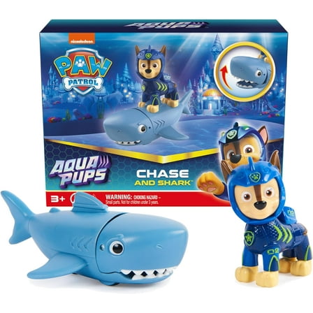 Spin Master Aqua Pups Chase and Shark Action Figure Set, Collectible Toy, Aquatic Pal, Blue, 3 