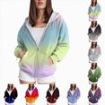 thumbnail image 2 of Towmus Zip Up Hoodie Women Trendy Gradient Printed Long Sleeve Full Zipper Plus Size Coat Fall Jacket Hooded Sweatshirt With Pockets, 2 of 6
