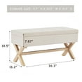HUIMO 36inch Beige Upholstered Entryway Storage Bench, XShaped Legs