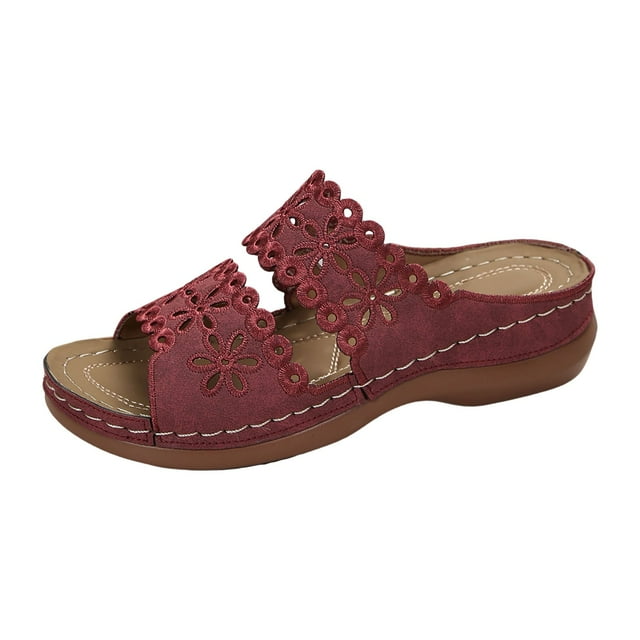 Sandales pour Femmes Sandale Femme Adulte Chaussures pour Femmes Sandales en Gelée Transparentes pour Femmes Chaussures pour Femmes Sandales à Semelle Épaisse Compensées Sandales à Fleurs à la Mode Creuses Chaussures pour Femmes Mules Rouges 6.5
