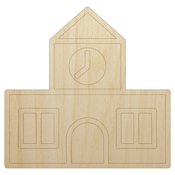 School Building Icon Wood Shape Unfinished Piece Cutout Craft DIY Projects - 6.25 Inch Size - 1/4 Inch Thick