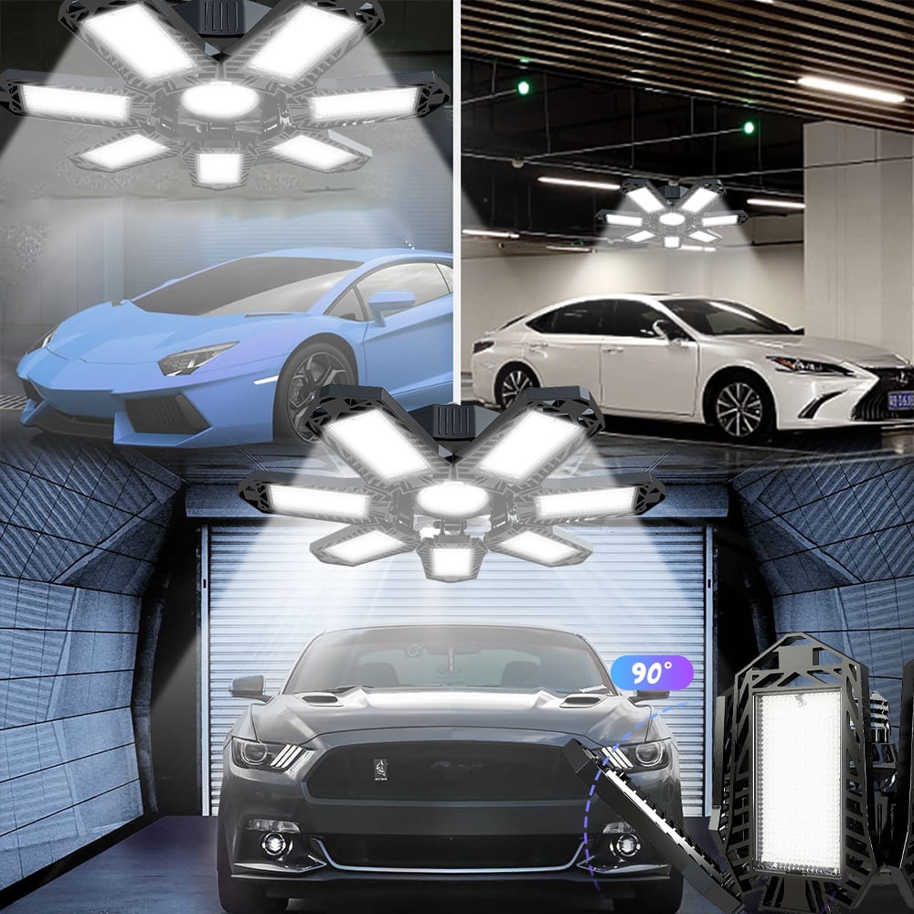 KEPEAK 120W Deformable LED Garage Ceiling Lights, E26/E27 LED Lights for Garage, 2 Packs