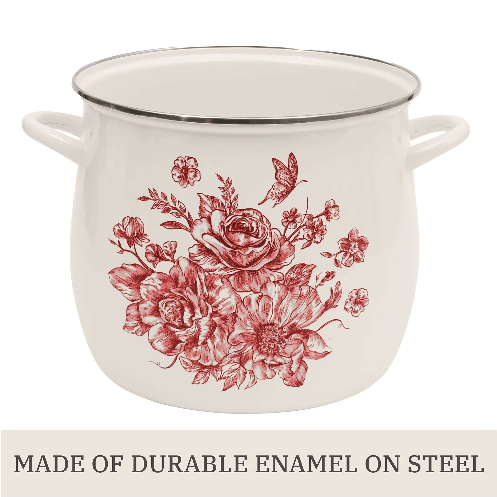 The Pioneer Woman Agatha 12-Quart Enamel on Steel Stock Pot with Lid, Red