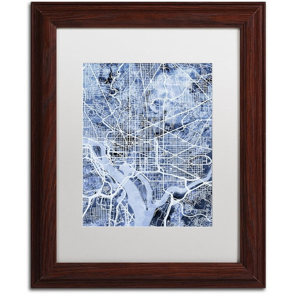 Trademark Fine Art "Washington DC Street Map B&W" Canvas Art by Michael Tompsett, White Matte, Wood Frame