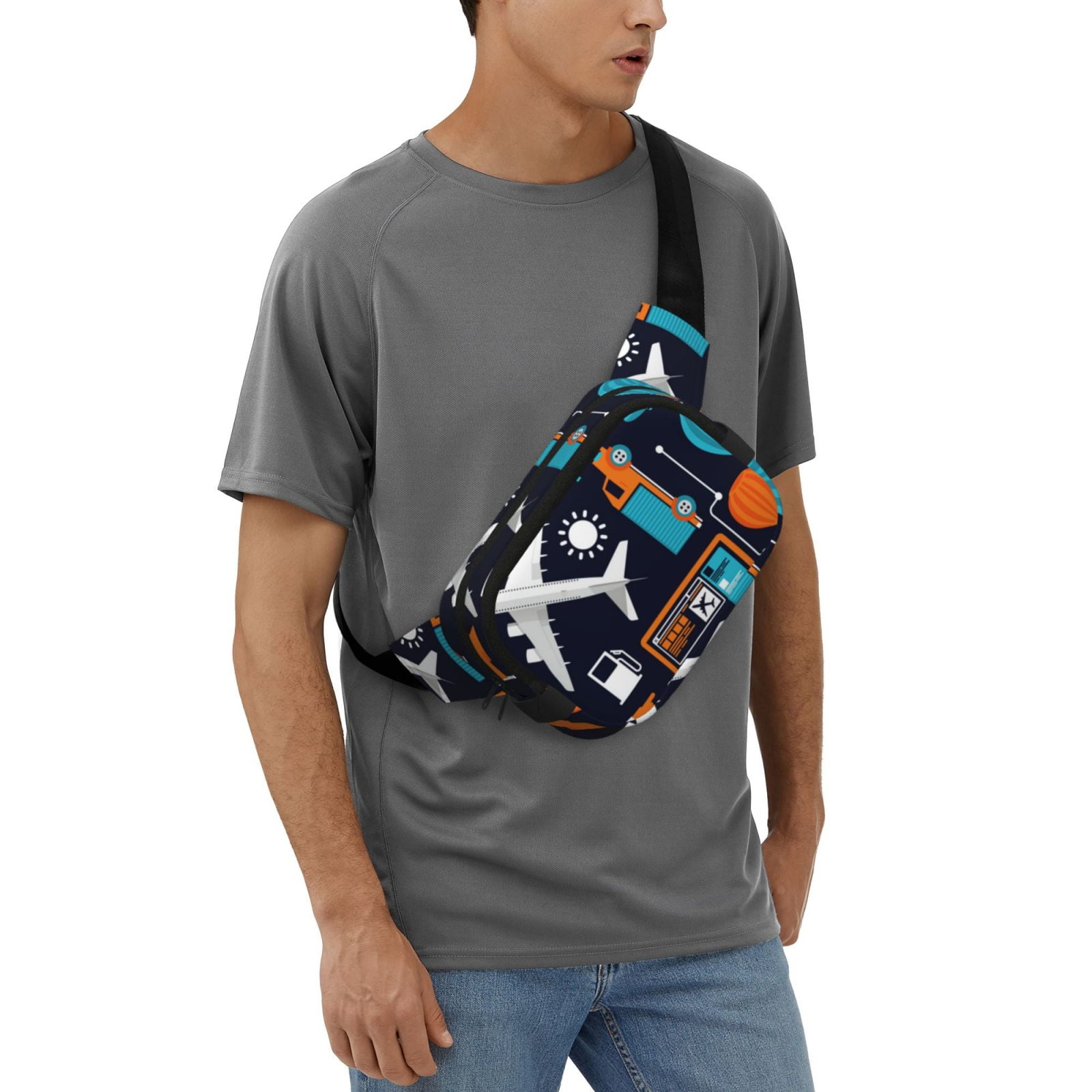 Picia Creative Transport Print Square Double-Layer Waist Bag Mini Adjustable Waist Belt Bag Exercise Running Travel Hiking