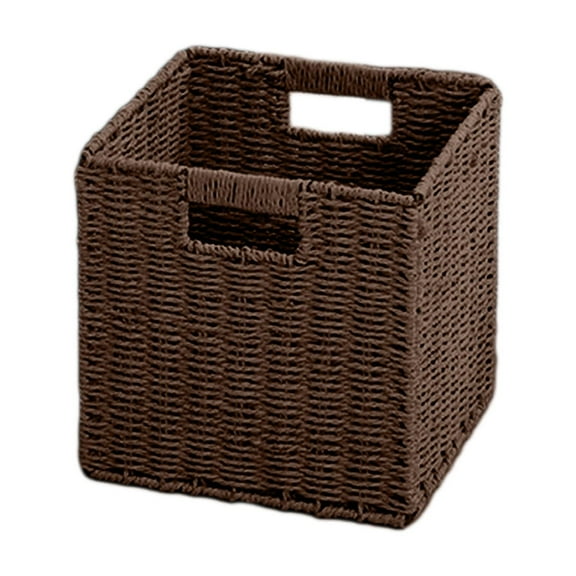 Wicker Storage Basket, Hand-Woven Storage Baskets for Shelves with Handles Foldable Cube Storage Baskets Bins, 10 inch Wicker Baskets for Pantry Bedroom Organizer &Decor