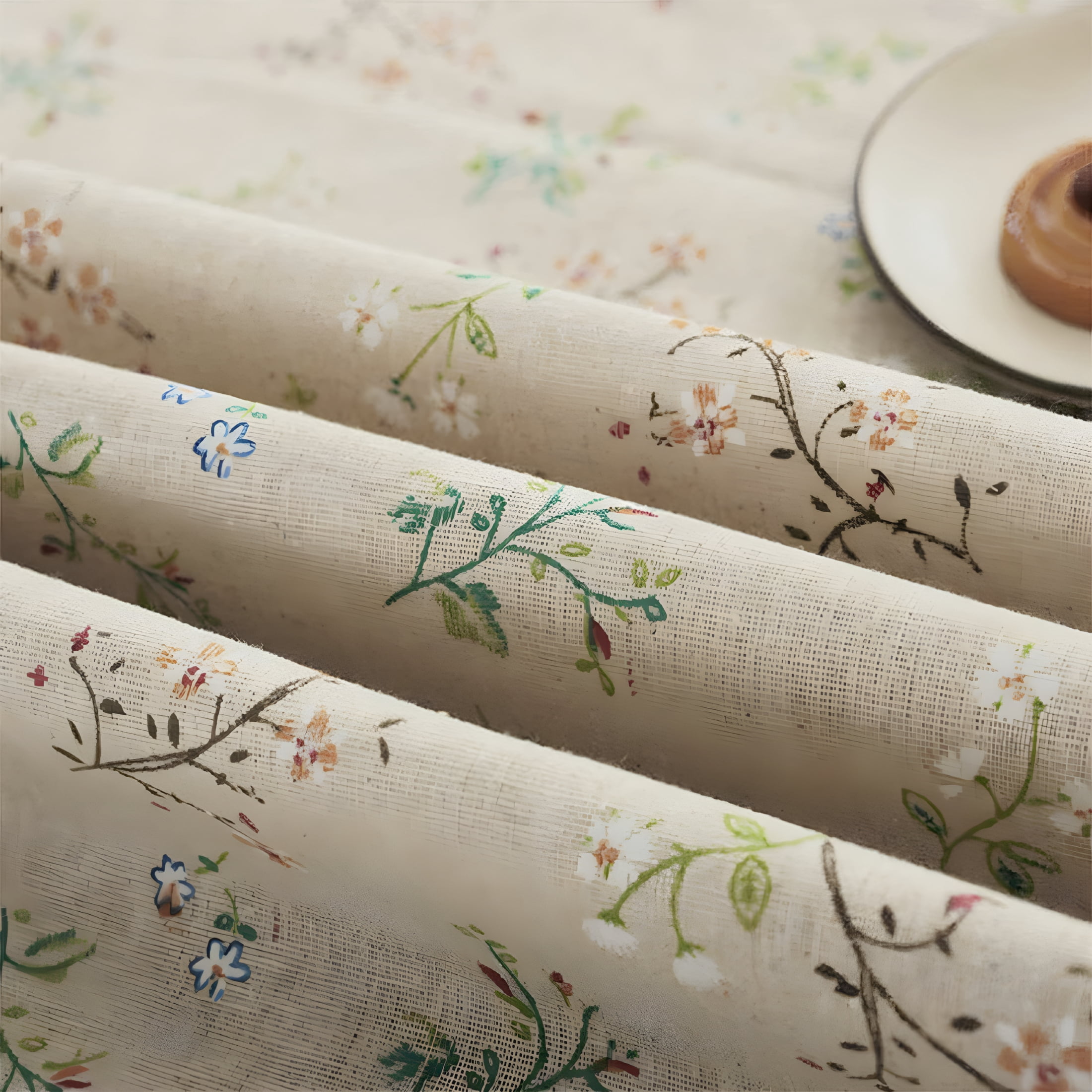AUQ Farmhouse Boho Floral Linen Semi-Blackout Curtains - 84 Inches,Beige,For Bedroom,Living Room,And Home Decor Curtains for Living Room