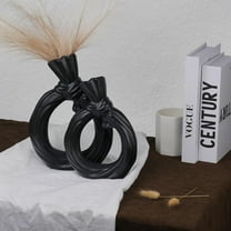 Modern Floral Black and White Ceramic Vases, Set of 2