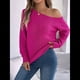 thumbnail image 5 of Tops de Crochet para Mujer, Suéteres con Hombros Descubiertos, Ropa de Playa de Punto Calado de Larga de Verano Rosa Roja M, 5 of 10