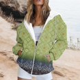 thumbnail image 2 of Floral Zip-Up Hoodie for Women, Long Sleeve Oversized Sweatshirt Jacket - Casual Loose Fit Lightweight Outerwear with Pockets Dark Green S, 2 of 5