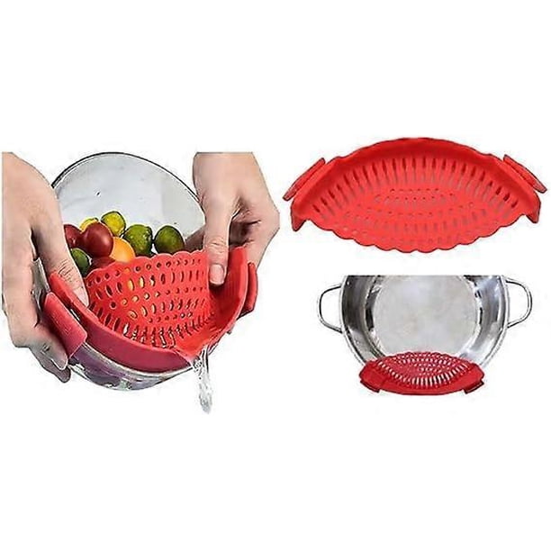 Silicone Pot Strainer and Pasta Strainer, Adjustable Silicone Clip-on Strainer for Pots and Bowls, Kitchen Strainer Funnel for Food and Fruits and Veg