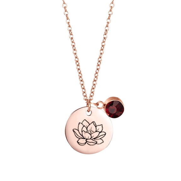 Womens Jewelry Birth Month Flowers Necklace With Birthstone, Birth Flower Pendant Necklace, Disc Coin Pendant Necklaces Birthday Gifts For Her Birth Flower Necklaces Necklace for Women Charm Necklace