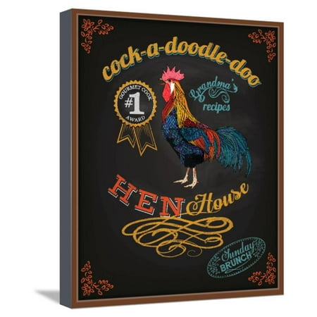 Chalkboard Poster for Chicken Restaurant - Colorful Blackboard Advertisement for Restaurant with Ro Stretched Canvas Print Wall Art By