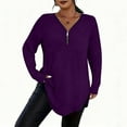 thumbnail image 2 of Fanxing Womens Plus Size Fall Tops 1/4 Zip Up Tunic Shirts Long Sleeve V Neck Casual Solid Color Oversized Curved Hem Comfy Blouses Purple 5XL, 2 of 6