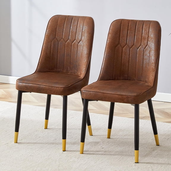 LQLI Dining Chairs Set of 2,Modern Dining Chairs,Cushions and Black Metal Legs,Suitable for Restaurants,Kitchens,and Dining Room Chairs,Brown Black