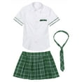 thumbnail image 4 of iiniim Ensemble de Cheerleading pour Femmes, Uniforme de Sport, Chemise à Manches Courtes avec Jupe à Carreaux, Vert 4TG, 4 of 6